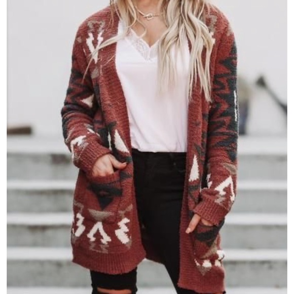 Oversized Last S SOFT New Cozy Aztec Southwest Bohemian Knitted Sweater Cardigan - Picture 8 of 17